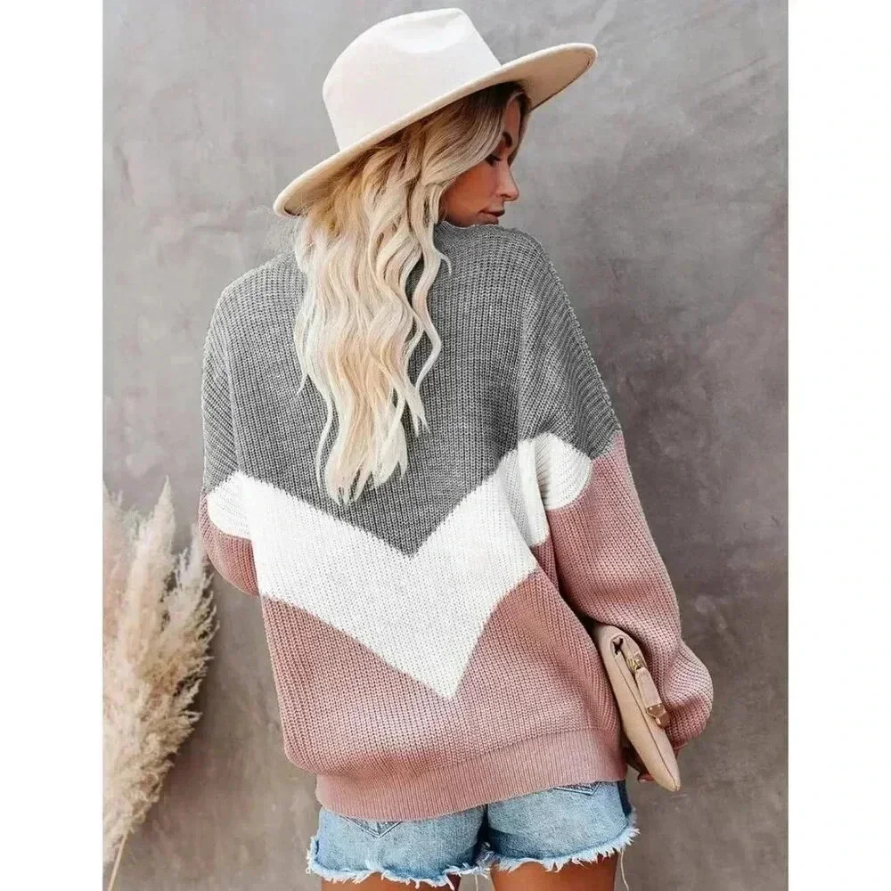 ❤️Womens Grey Sweaters Crewneck V Shaped Long  Sleeve Sweatshirt Winter Sweaters - Picture 3 of 8